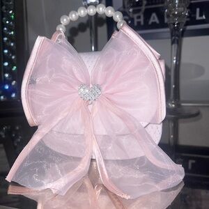 Pink Bow Handbag with Pearl Handle